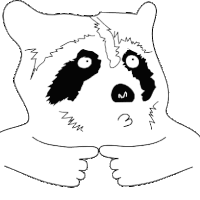 a black and white drawing of a raccoon with a funny face