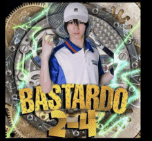 a poster for bastardo 24 shows a man holding a tennis racquet and a ball