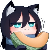 a cartoon of a girl with blue eyes holding a melon