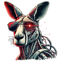 an illustration of a kangaroo wearing sunglasses and a robotic face