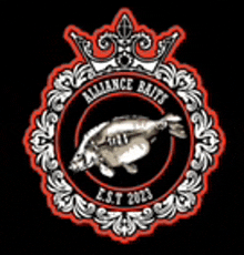 a logo for alliance baits with a fish and a crown on it