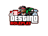 a logo for el destino roleplay with a man holding a gun and a bag of money