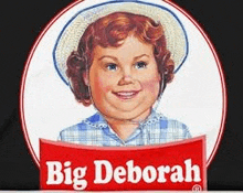 a big deborah logo with a little girl wearing a cowboy hat .