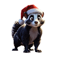 a black and white cartoon animal wearing a santa hat