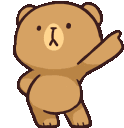 a cartoon teddy bear is standing and waving its hand .