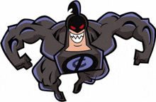 a cartoon character with a mask and muscles is smiling and flying .