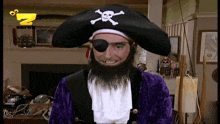 a man dressed as a pirate with a skull and crossbones patch on his eye