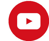 a red circle with a white youtube logo inside