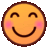 a close up of a smiley face with its eyes closed and blush on its cheeks .