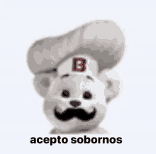 a cartoon character with a chef 's hat and a mustache is wearing a chef 's hat .