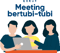 a group of people sitting at a table with a laptop and the words meeting bertubi-tubi