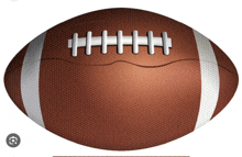 a brown and white football with white stitching and a watermark