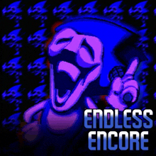 a cartoon of sonic the hedgehog with a microphone in his hand and the words `` endless encore '' .