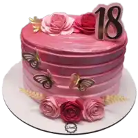 a pink birthday cake with the number 18 on top