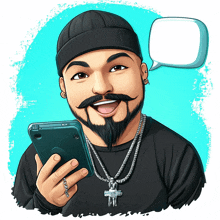 a cartoon of a man holding a cell phone