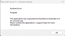 a microsoft visual c ++ runtime library window with a runtime error