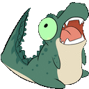 a cartoon of a crocodile with its mouth open and its tongue out .