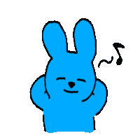 a drawing of a blue rabbit with a music note behind it