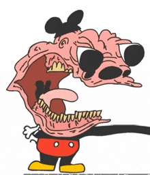 a cartoon of mickey mouse with a big mouth