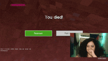 a girl playing a video game with the words you died at the top