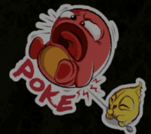 a sticker that says poke with a cartoon character