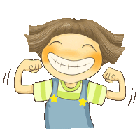 a cartoon drawing of a girl flexing her muscles and smiling