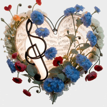 a heart with flowers and music notes in it