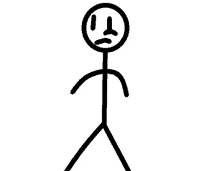 a stick figure with a sad face on a white background