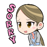 a cartoon drawing of a woman with the word sorry above her