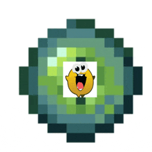 a pixel art of a smiley face with a yellow tongue sticking out