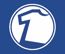 a blue and white circle with a letter t inside of it