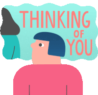 an illustration of a person with the words thinking of you above them