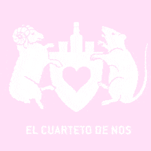 a pink background with a sheep a bottle and a heart and the words el cuarteto de nos