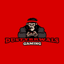 a gorilla holding a video game controller with dustybrwals gaming written below him