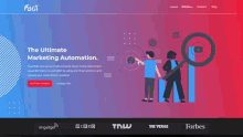 a landing page for the ultimate marketing automation shows a man and woman looking at a graph