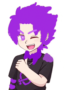 a boy with purple hair is wearing a black shirt