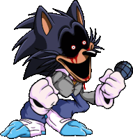 a cartoon of sonic the hedgehog holding a microphone with blood on his face