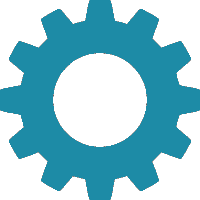 a blue gear on a white background with a circle in the middle