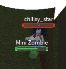 a screenshot of a video game with two characters , chillsy star and mini zombie , standing next to each other .