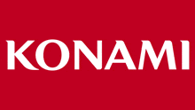 a red background with the word konami in white