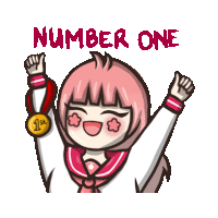 a cartoon of a girl wearing a medal with the number one on it