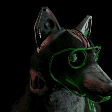 a wolf wearing a futuristic mask and glasses