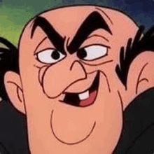 a close up of a cartoon character 's face with a very angry look on his face .