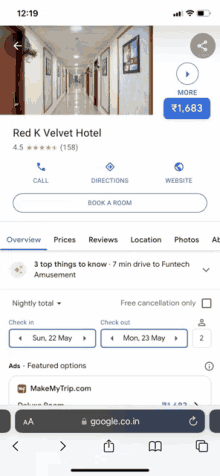 a screenshot of the red k velvet hotel