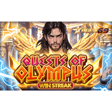 a poster for quests of olympus with a man with wings on it