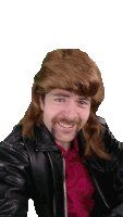 a man wearing a mullet wig and a leather jacket