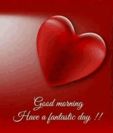 a red heart with the words `` good morning have a fantastic day '' on it .