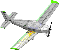 a drawing of a plane with green wings