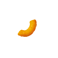 a close up of a cheetos being thrown in the air on a white background