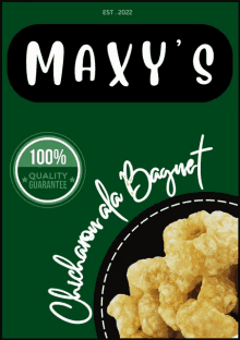 a bag of maxy 's chicharon de bagnet is shown